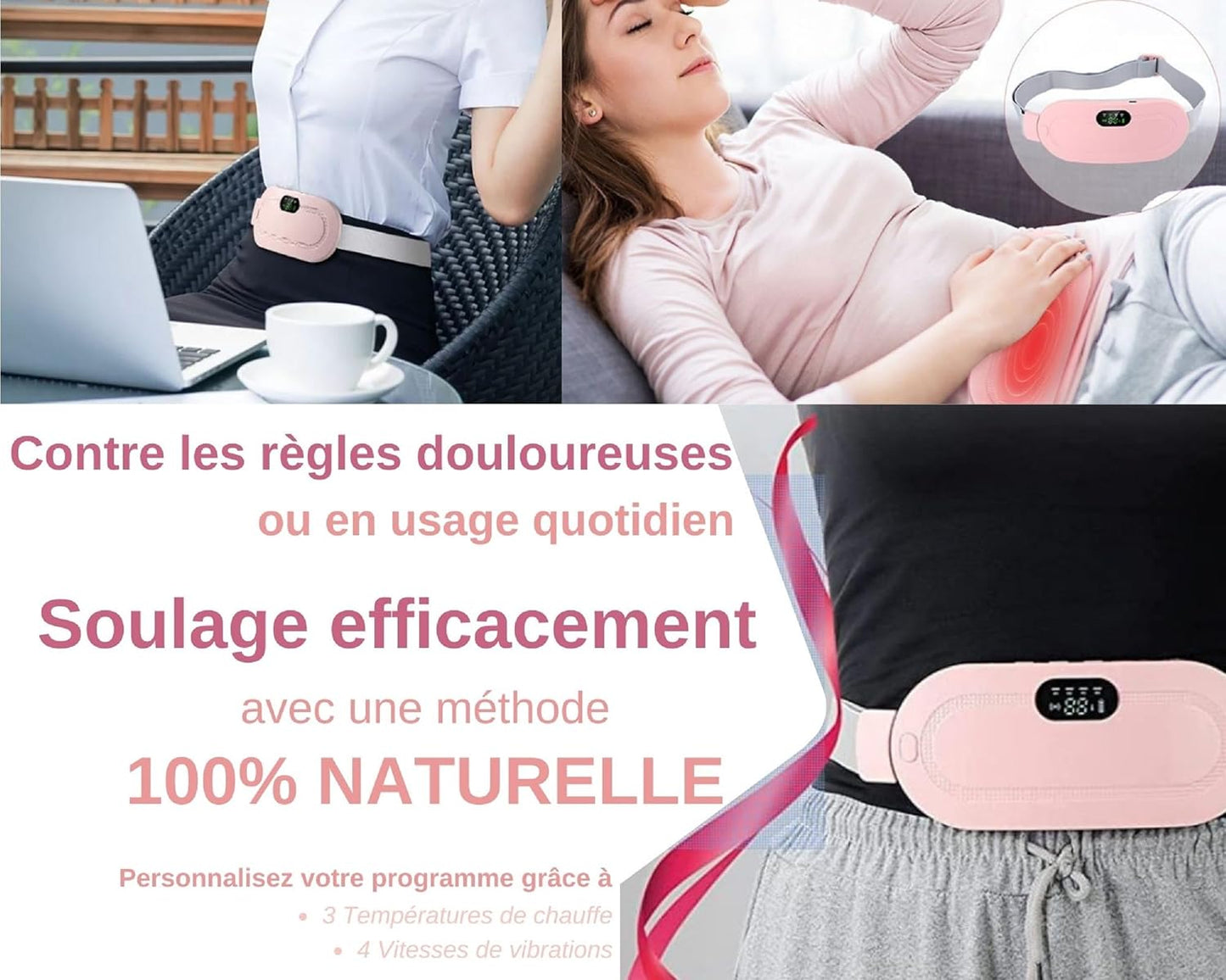 Digital Period Heating Pad & Vibrating Belt | 3 Heat Levels, 4 Massage Modes – Fast Relief for Menstrual Cramps