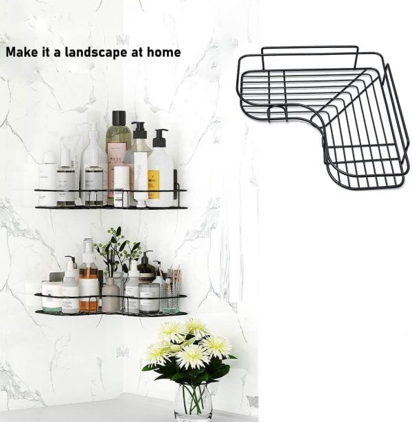 Wall Corner Rack + 2 Self Adhesive Screws | Multipurpose Kitchen, Sink Organizer, Metal Bathroom Accessories Corner | Shelf Wall Mount Storage Rack