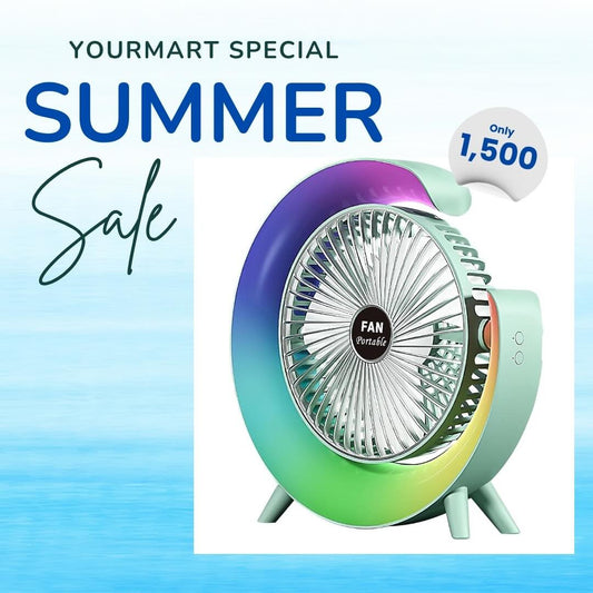 Colorful Desktop Fan | USB Rechargeable, Silent, 3-Speed with LED Ambient Light