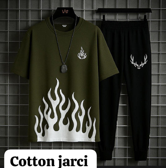 Men's Cotton Jersey Graphic Sublimation Track Suit - 2 Pcs in Green